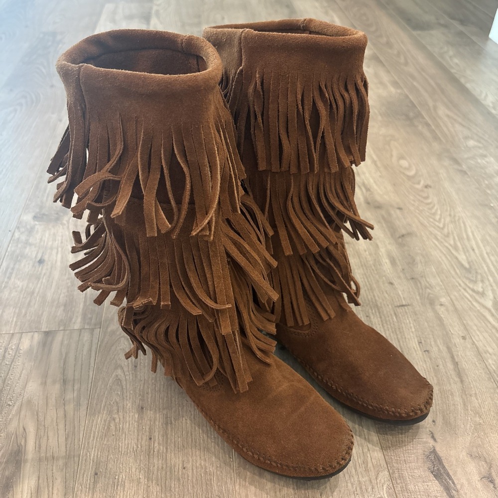 Minnetonka Women's Brown Suede Fringe 1632 Size 8